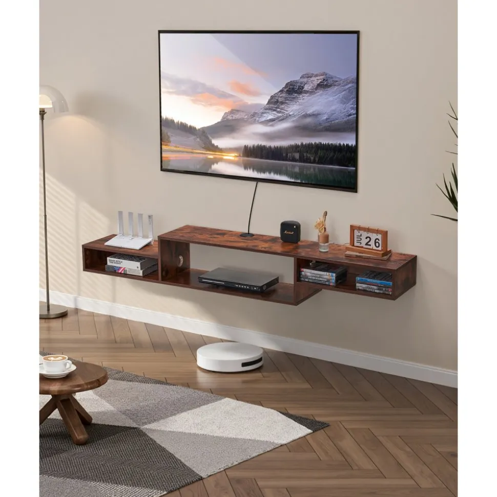 VEVOR Floating TV Stand, 70" Wall Mount Entertainment Center with Power Outlet & Cable Hole, Modern Floating TV Shelf with Storage Cabinet for DVD Player, Cable Box, Game Console, TV Accessory, Wood