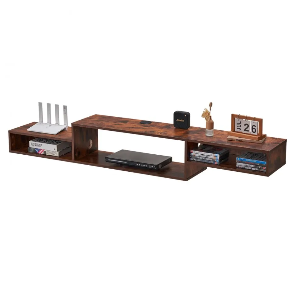 VEVOR Floating TV Stand, 70" Wall Mount Entertainment Center with Power Outlet & Cable Hole, Modern Floating TV Shelf with Storage Cabinet for DVD Player, Cable Box, Game Console, TV Accessory, Wood