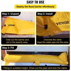 VEVOR Flood Bag, 24 ft Length x 12 in Height, Reusable PVC Water Diversion Tubes, Lightweight with Excellent Waterproof Effect Used for Doorways, Garages, Yellow