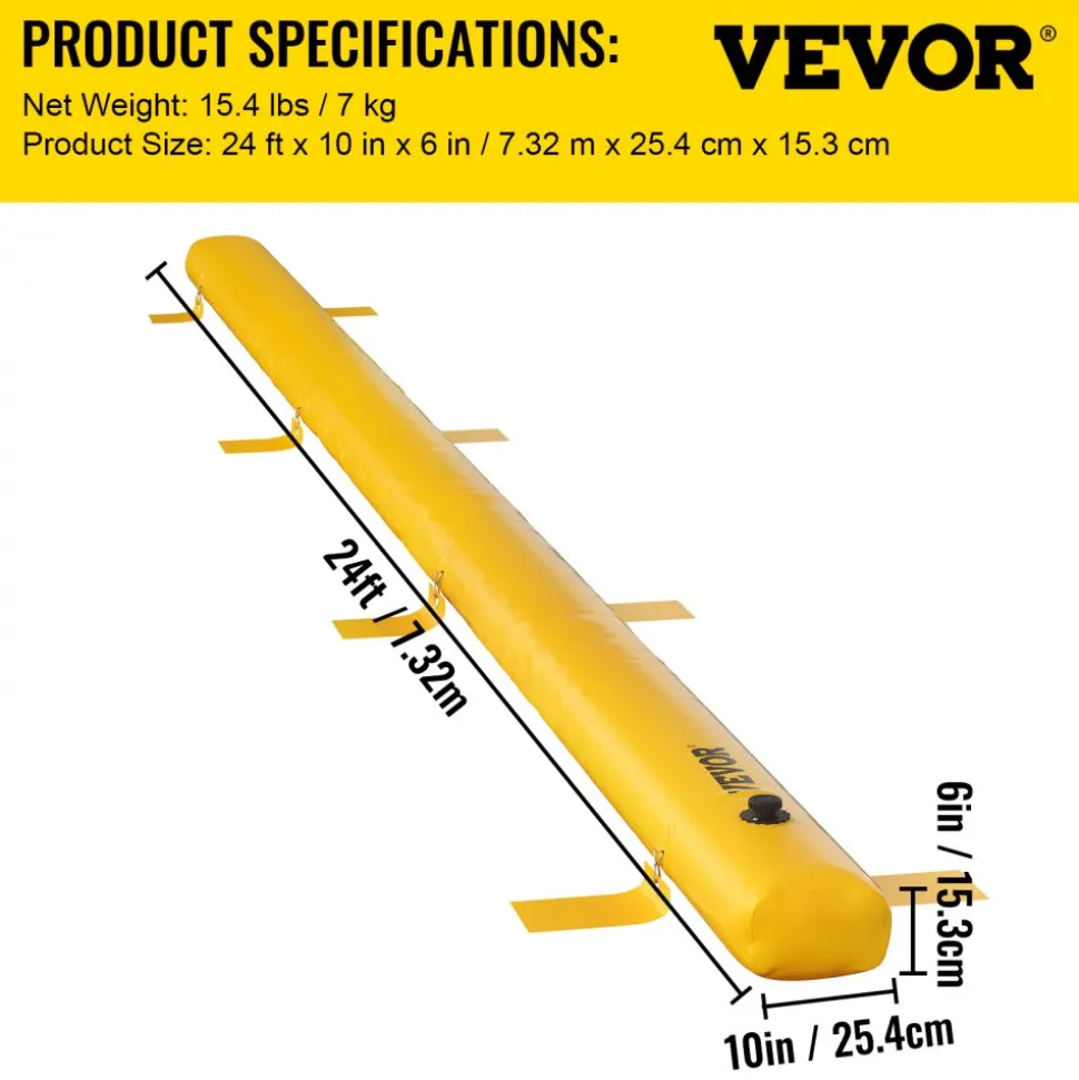 VEVOR Flood Barrier, 24 ft Length x 6 in Height Sandbag Alternative, Water Barrier for Flooding with Great Waterproof Effect, Reusable PVC Water Diversion Tubes, Flood Barriers for Home, Door, Garage