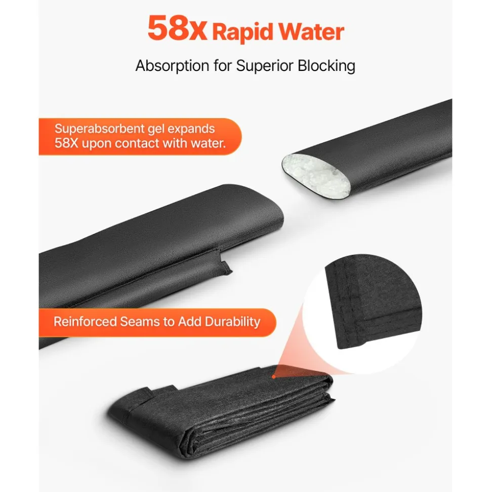 VEVOR Flood Barrier, 8 Pack, 10 x 0.7 ft Flood Bags Activated by Water, Reusable Water Absorbent Barrier, Sandless Sandbags Blockage, Flooding Prevention Bags for Home, Doorway, Basement, Garage