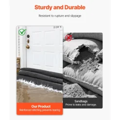 VEVOR Flood Barrier, 4 Pack, 5 x 0.7 ft Flood Bags Activated by Water, Reusable Water Absorbent Barrier, Sandless Sandbags Blockage, Flooding Prevention Bags for Home, Doorway, Basement, Garage