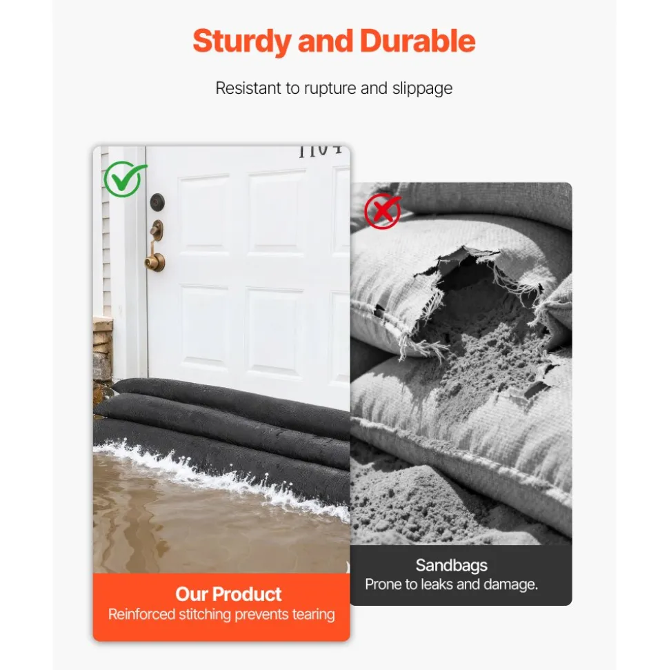 VEVOR Flood Barrier, 4 Pack, 5 x 0.7 ft Flood Bags Activated by Water, Reusable Water Absorbent Barrier, Sandless Sandbags Blockage, Flooding Prevention Bags for Home, Doorway, Basement, Garage