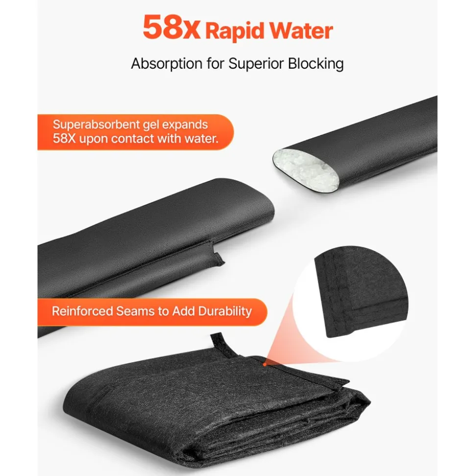 VEVOR Flood Barrier, 4 Pack, 5 x 0.7 ft Flood Bags Activated by Water, Reusable Water Absorbent Barrier, Sandless Sandbags Blockage, Flooding Prevention Bags for Home, Doorway, Basement, Garage