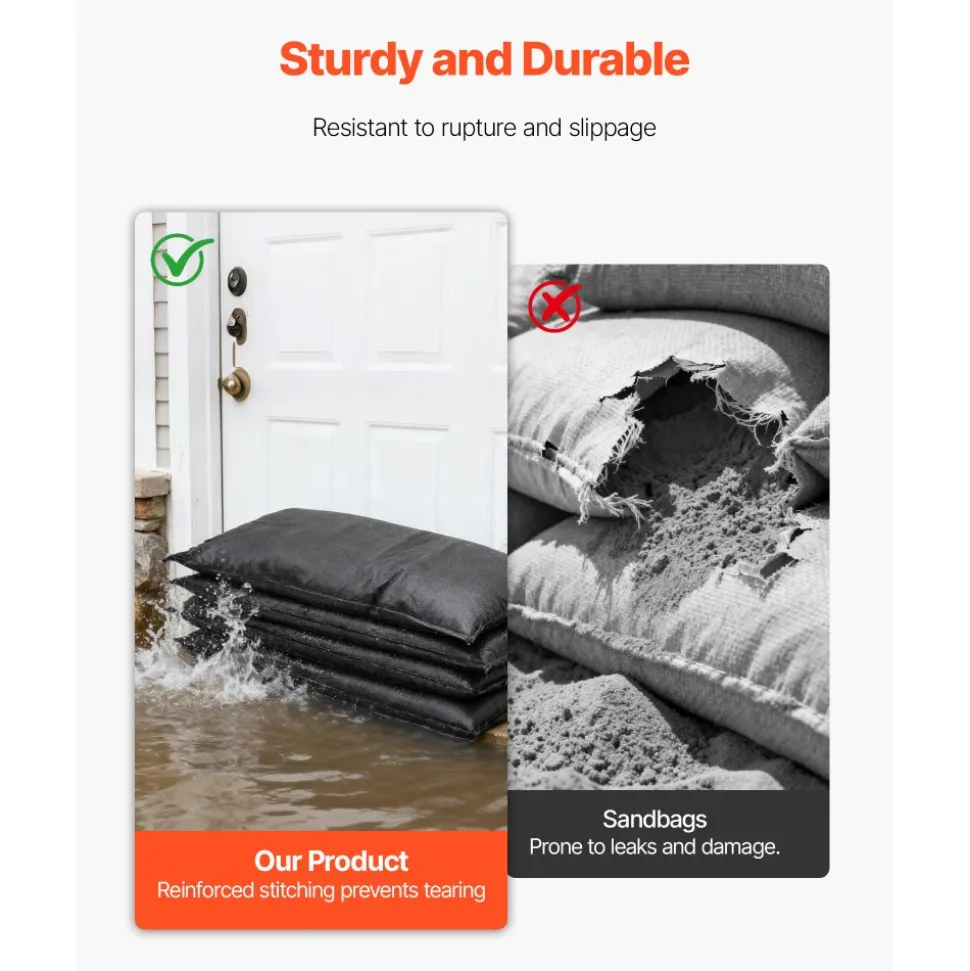 VEVOR Flood Barrier, 6 Pack, 2.7 x 1.4 ft Flood Bags Activated by Water, Reusable Water Absorbent Barrier, Sandless Sandbags Blockage, Flooding Prevention Bags for Home, Doorways, Basement, Garage