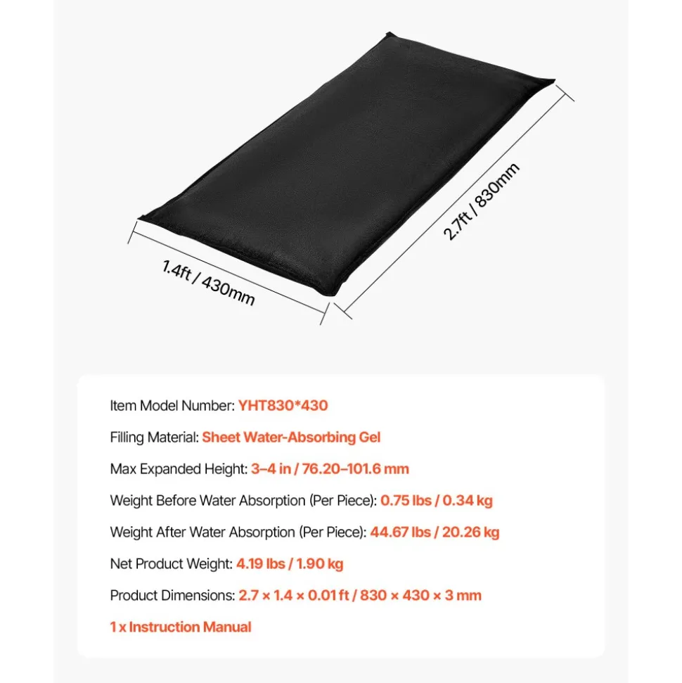 VEVOR Flood Barrier, 6 Pack, 2.7 x 1.4 ft Flood Bags Activated by Water, Reusable Water Absorbent Barrier, Sandless Sandbags Blockage, Flooding Prevention Bags for Home, Doorways, Basement, Garage