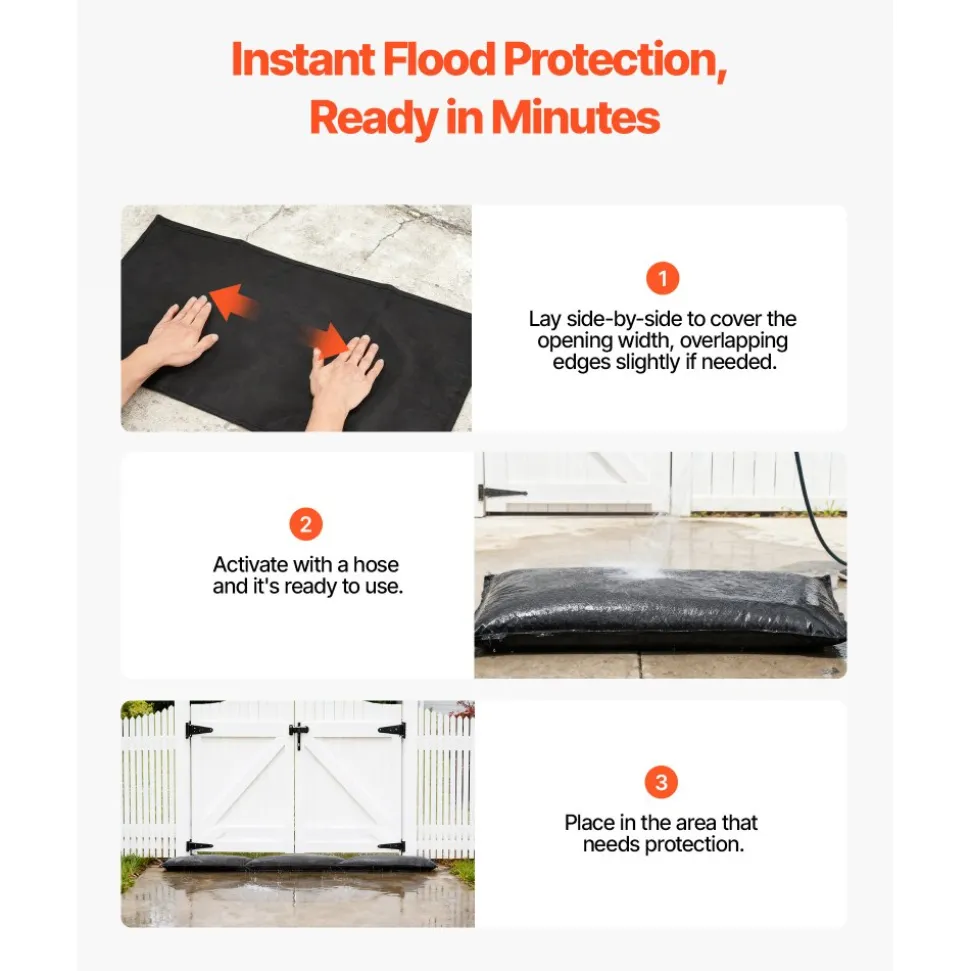 VEVOR Flood Barrier, 6 Pack, 2.7 x 1.4 ft Flood Bags Activated by Water, Reusable Water Absorbent Barrier, Sandless Sandbags Blockage, Flooding Prevention Bags for Home, Doorways, Basement, Garage