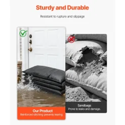 VEVOR Flood Barrier, 10 Pack, 1.4 x 2.7 ft Flood Bags with Bucket, Reusable Water Absorbent Barrier Activated by Water, Sandless Sandbags Blockage, Flooding Prevention Bags for Door, Basement, Garage