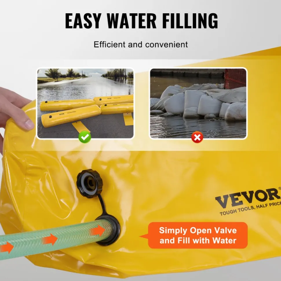 VEVOR Flood Barriers, Sandbag Alternative Flood Bags 4 Pack, Flood Barrier for Home, Water Barriers for Flooding, Doorway, Driveway(4FTx6in)