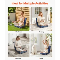 VEVOR Floor Chair, 6 Adjustable Positions Folding Floor Gaming Chair with Back Support, Easy to Carry, Sturdy Metal Frame with Recycled Foam and Suede Fabric Surface, for Reading, Relaxing, Dark Blue