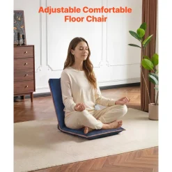 VEVOR Floor Chair, 6 Adjustable Positions Folding Floor Gaming Chair with Back Support, Easy to Carry, Sturdy Metal Frame with Recycled Foam and Suede Fabric Surface, for Reading, Relaxing, Dark Blue