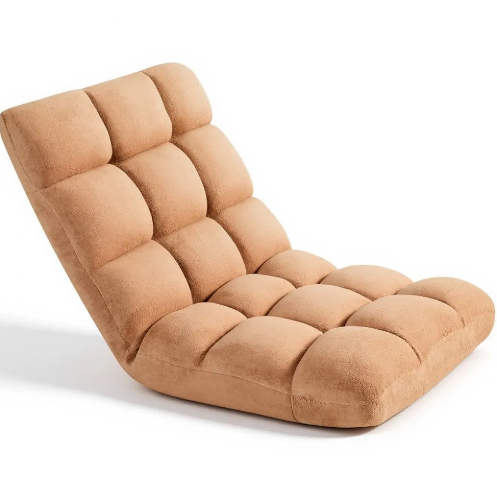 VEVOR Floor Chair, 14 Adjustable Positions Folding Floor Gaming Chair with Back Support, Sturdy Metal Frame with Recycled Foam and Coral Fleece Surface, Multifunctional for Reading, Relaxing, Brown