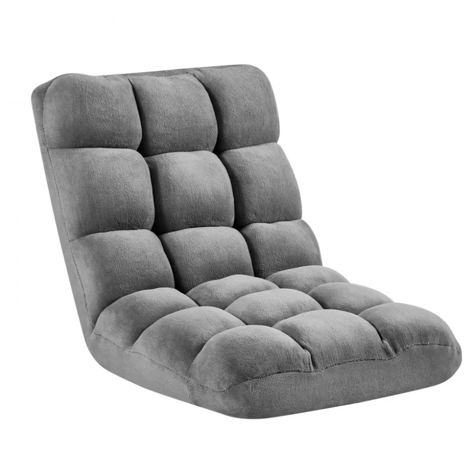 VEVOR Floor Chair, 14 Adjustable Positions Folding Floor Gaming Chair with Back Support, Sturdy Metal Frame with Recycled Foam and Coral Fleece Surface, Multifunctional for Reading, Relaxing, Gray