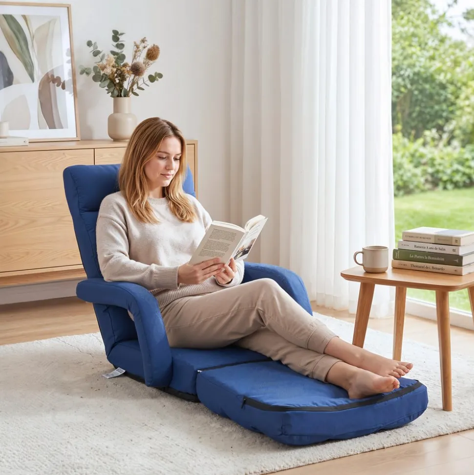 VEVOR Floor Chair, 5 Adjustable Positions Folding Floor Gaming Chair with Ergonomic Back Support, Sturdy Metal Frame with Recycled Foam and Linen Fabric, Multifunctional for Reading, Relaxing, Black