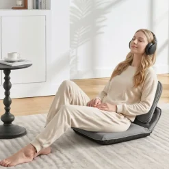VEVOR Floor Chair, 5 Adjustable Positions Folding Floor Gaming Chair with Ergonomic Back Support, Sturdy Metal Frame with Recycled Foam and Linen Fabric, Multifunctional for Reading, Relaxing, Gray
