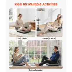 VEVOR Floor Chair, 5 Adjustable Positions Folding Floor Gaming Chair with Ergonomic Back Support, Sturdy Metal Frame with Recycled Foam and Linen Fabric, Multifunctional for Reading, Relaxing, Gray