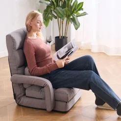 VEVOR Floor Chair, Floor Gaming Chair with 5 Adjustable Position and Back Support, Folding Sofa Chair with Armrest for Adults, Sofa Lounger Bed with Back Cushion for Living Room and Bedroom, Gray
