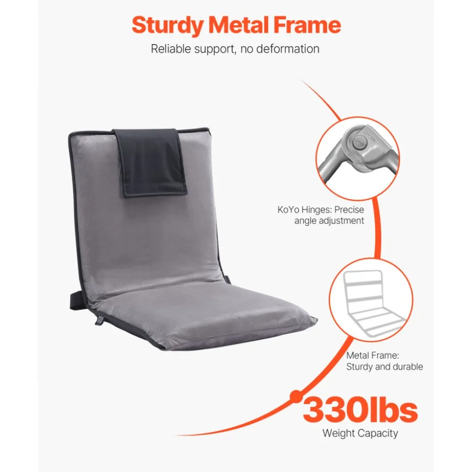 VEVOR Floor Chair, 6-Position Adjustable Meditation Chair with Back Support, Folding Sofa Chair for Reading TV Watching and Gaming, Portable Floor Seat Lounge Sofa Chair for Kids Teens Adults, Gray