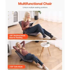 VEVOR Floor Chair, 6-Position Adjustable Meditation Chair with Back Support, Folding Sofa Chair for Reading TV Watching and Gaming, Portable Floor Seat Lounge Sofa Chair for Kids Teens Adults, Gray