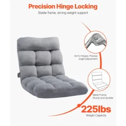 VEVOR Floor Chair, Recycled Foam Folding Sofa Chair with 14 Adjustable Positions, Multifunctional Floor Chair with Back Support Ideal for Sleeping Reading, Floor Gaming Chair Suitable for Kids, Gray