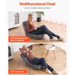 VEVOR Floor Chair, Recycled Foam Folding Sofa Chair with 14 Adjustable Positions, Multifunctional Floor Chair with Back Support Ideal for Sleeping Reading, Floor Gaming Chair Suitable for Kids, Gray