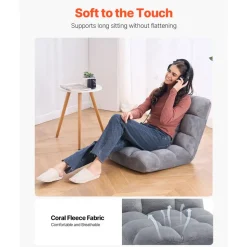 VEVOR Floor Chair, Recycled Foam Folding Sofa Chair with 14 Adjustable Positions, Multifunctional Floor Chair with Back Support Ideal for Sleeping Reading, Floor Gaming Chair Suitable for Kids, Gray