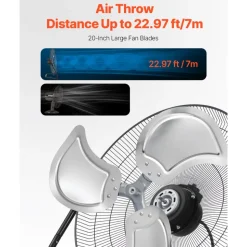 VEVOR Floor Fan, 3 Speeds High Velocity Heavy Duty 14 Inch Industrial Fan, 2560 CFM 360° Adjustable Tilt 19.69 ft/sec Airflow Large Metal Fan, for Home, Gym, Office, Garage, Commercial Shop & Bedroom