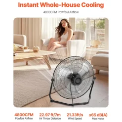 VEVOR Floor Fan, 3 Speeds High Velocity Heavy Duty 14 Inch Industrial Fan, 2560 CFM 360° Adjustable Tilt 19.69 ft/sec Airflow Large Metal Fan, for Home, Gym, Office, Garage, Commercial Shop & Bedroom