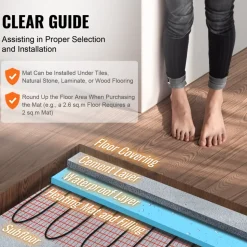 VEVOR Floor Heating Mat, 20 Sq. ft, Electric Radiant In-Floor Heated Warm System with Digital Floor Sensing Thermostat, Includes Installation Monitor, Adhesive Back for Easy Installation on The Floor