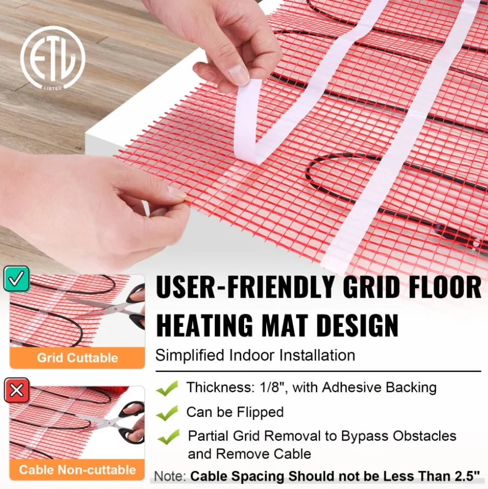 VEVOR Floor Heating Mat, 20 Sq. ft, Electric Radiant In-Floor Heated Warm System with Digital Floor Sensing Thermostat, Includes Installation Monitor, Adhesive Back for Easy Installation on The Floor