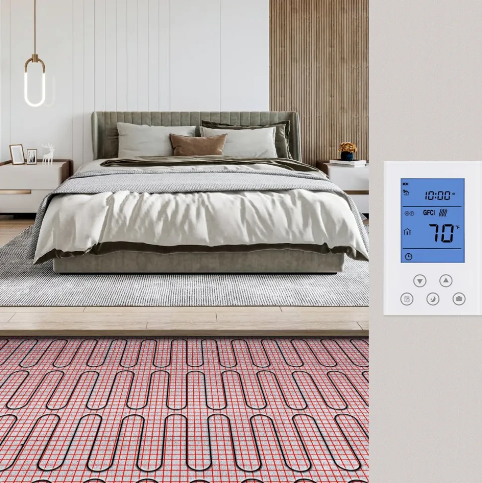 VEVOR Floor Heating Mat,10 Sq.ft. 14℉-113℉ Electric Radiant Floor Heated Warm System with Digital Floor Sensing Thermostat, 110-120V Includes Installation Monitor, Adhesive Back for Easy Installation