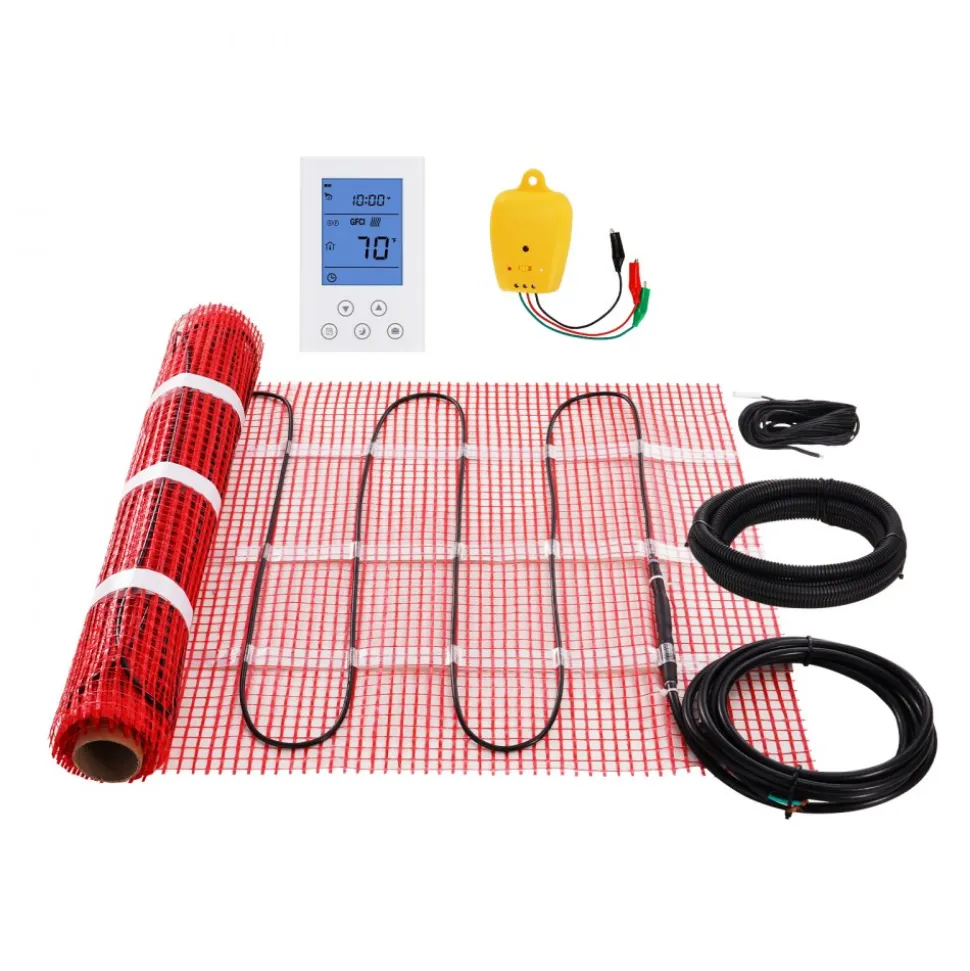 VEVOR Floor Heating Mat,10 Sq.ft. 14℉-113℉ Electric Radiant Floor Heated Warm System with Digital Floor Sensing Thermostat, 110-120V Includes Installation Monitor, Adhesive Back for Easy Installation