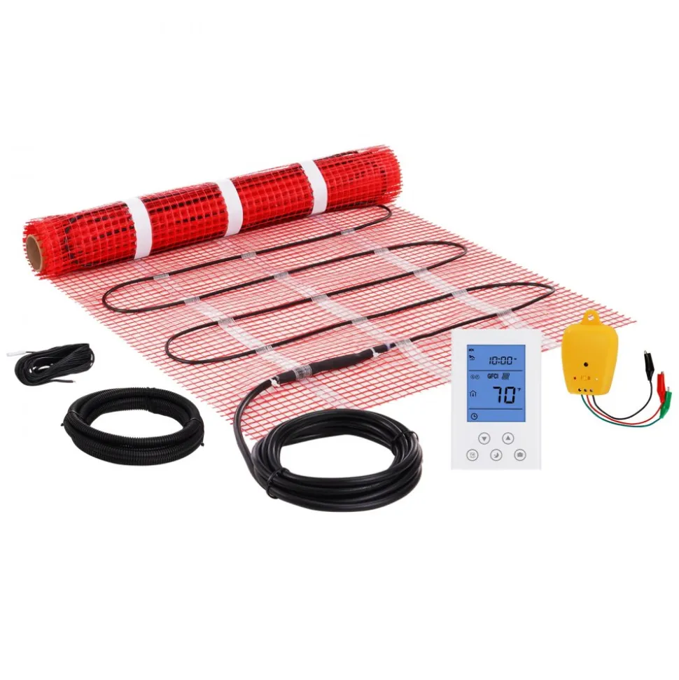 VEVOR Floor Heating Mat,10 Sq.ft. 14℉-113℉ Electric Radiant Floor Heated Warm System with Digital Floor Sensing Thermostat, 110-120V Includes Installation Monitor, Adhesive Back for Easy Installation