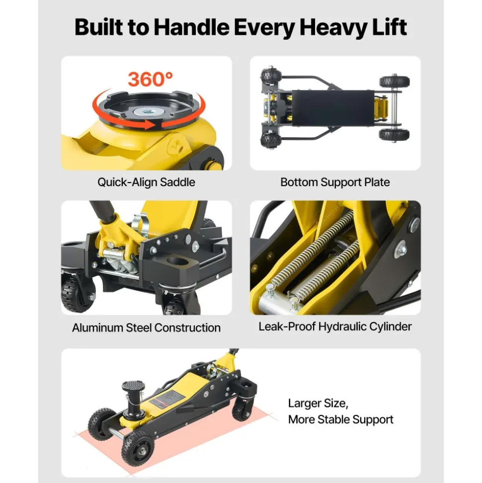 VEVOR Floor Jack, 3 Ton (6614 lbs) Capacity, Aluminum & Steel Racing Floor Jack with Dual Pistons Quick Lift Pump & Extension Post, Hydraulic Trolley Car Lift for SUV Pickup, Lifting Range 5.9"-29.3"