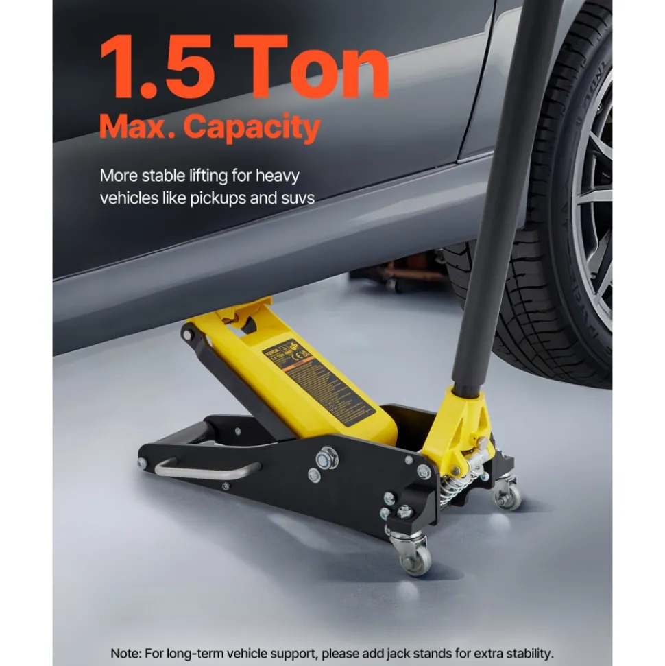 VEVOR Floor Jack, 1.5 Ton Low Profile Floor Jack, Aluminum and Steel Racing Floor Jack with Dual Pistons Quick Lift Pump, Floor Jack Lifting Range 3-3/20"-14-10/27"