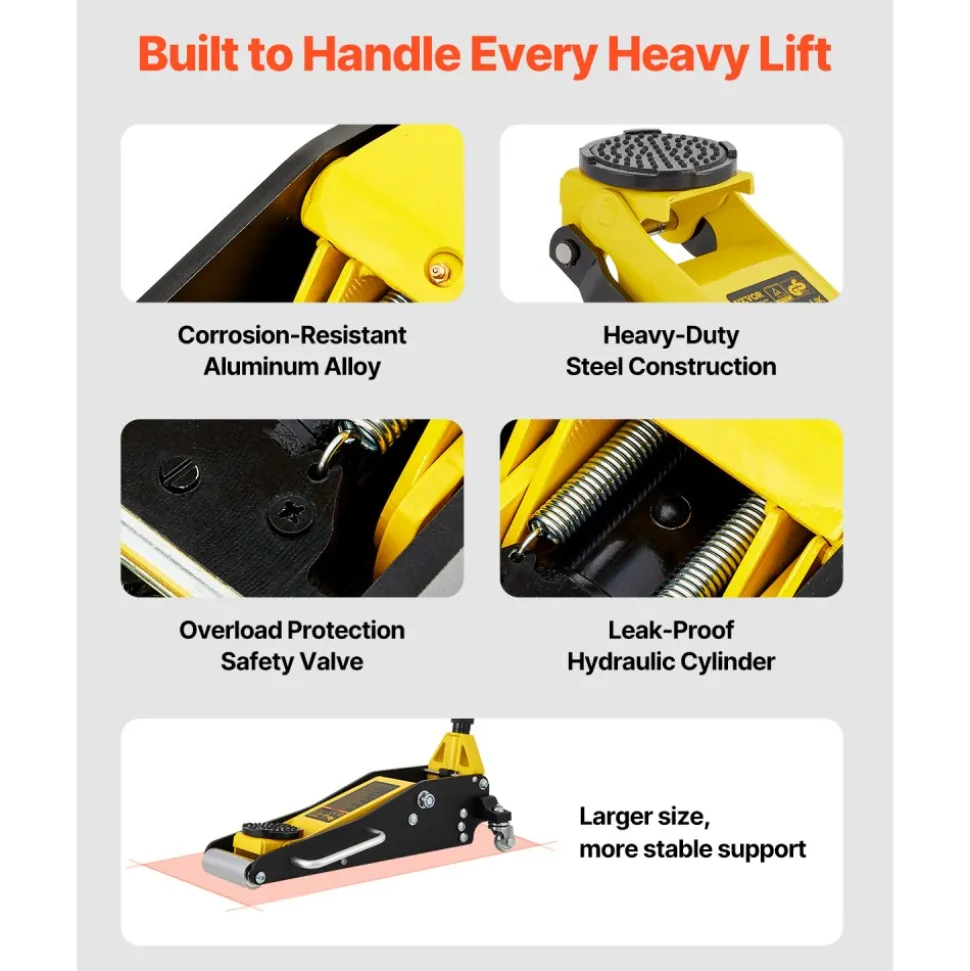 VEVOR Floor Jack, 1.5 Ton Low Profile Floor Jack, Aluminum and Steel Racing Floor Jack with Dual Pistons Quick Lift Pump, Floor Jack Lifting Range 3-3/20"-14-10/27"