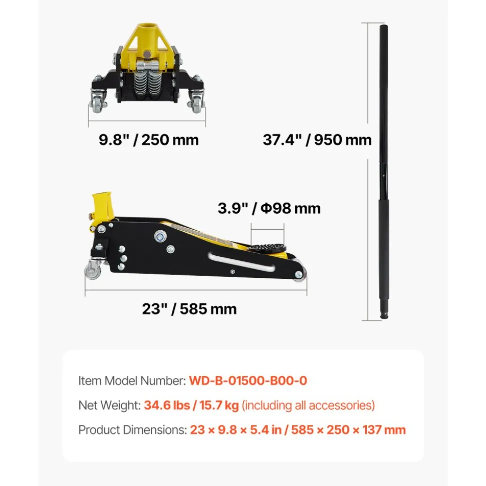 VEVOR Floor Jack, 1.5 Ton Low Profile Floor Jack, Aluminum and Steel Racing Floor Jack with Dual Pistons Quick Lift Pump, Floor Jack Lifting Range 3-3/20"-14-10/27"