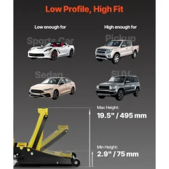 VEVOR Floor Jack, 3 Ton Low Profile Floor Jack, Heavy-duty Steel Racing Floor Jack with Dual Pistons Quick Lift Pump, Floor Jack Lifting Range 3.35"-19.69"