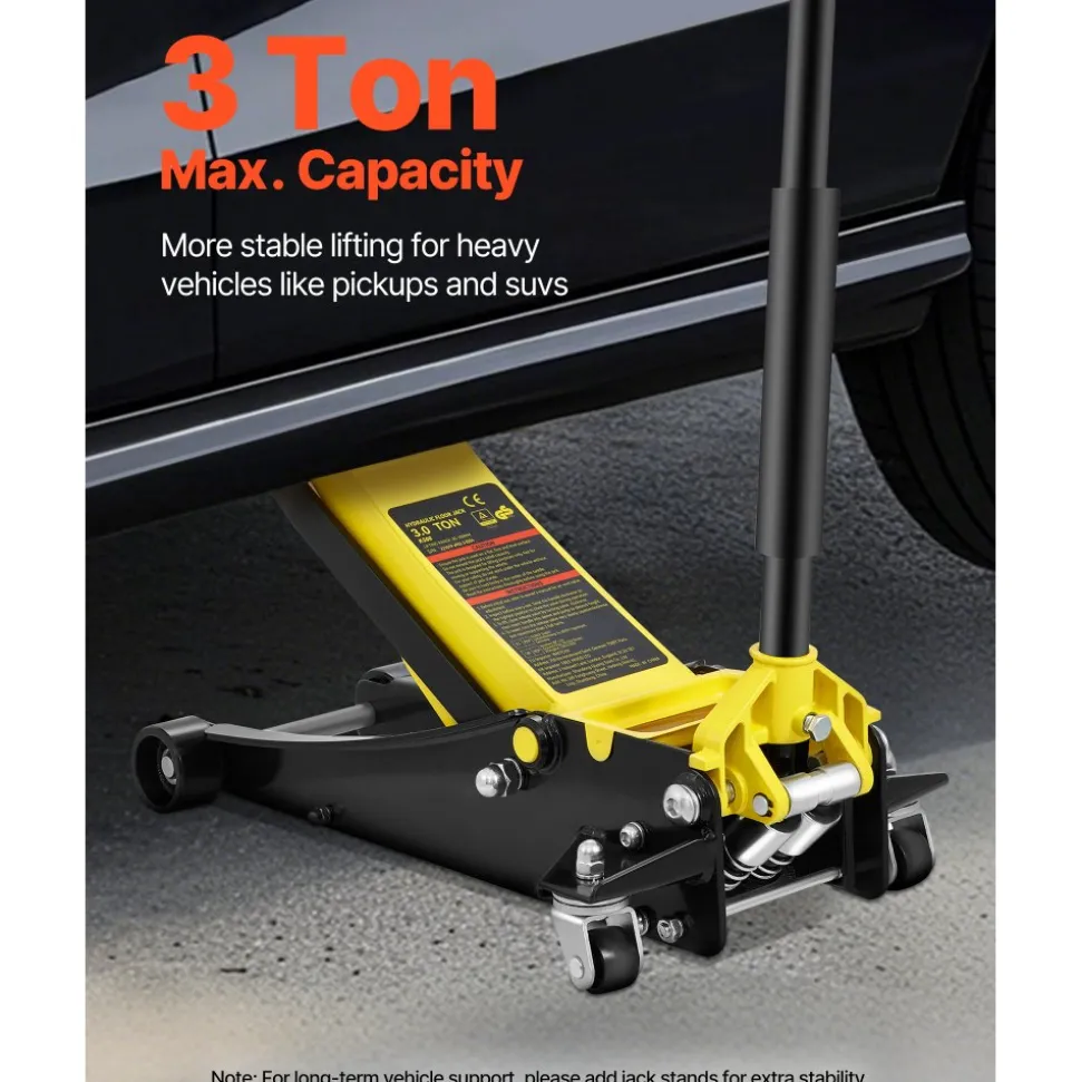 VEVOR Floor Jack, 3 Ton Low Profile Floor Jack, Heavy-duty Steel Racing Floor Jack with Dual Pistons Quick Lift Pump, Floor Jack Lifting Range 3.35"-19.69"