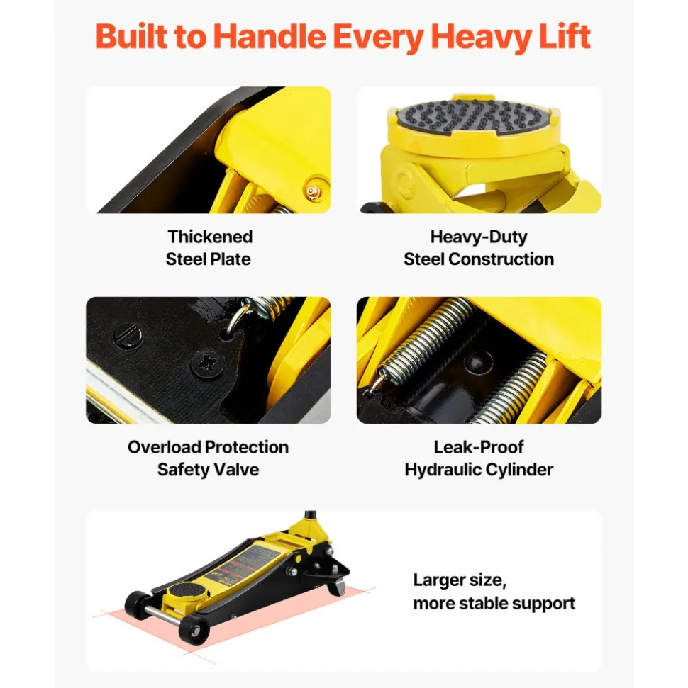 VEVOR Floor Jack, 3 Ton Low Profile Floor Jack, Heavy-duty Steel Racing Floor Jack with Dual Pistons Quick Lift Pump, Floor Jack Lifting Range 3.35"-19.69"