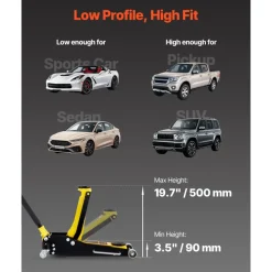VEVOR Floor Jack, 3 Ton Low Profile Floor Jack, Aluminum and Steel Racing Floor Jack with Dual Pistons Quick Lift Pump, Floor Jack Lifting Range 3-6/11"-19-11/16"