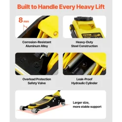 VEVOR Floor Jack, 3 Ton Low Profile Floor Jack, Aluminum and Steel Racing Floor Jack with Dual Pistons Quick Lift Pump, Floor Jack Lifting Range 3-6/11