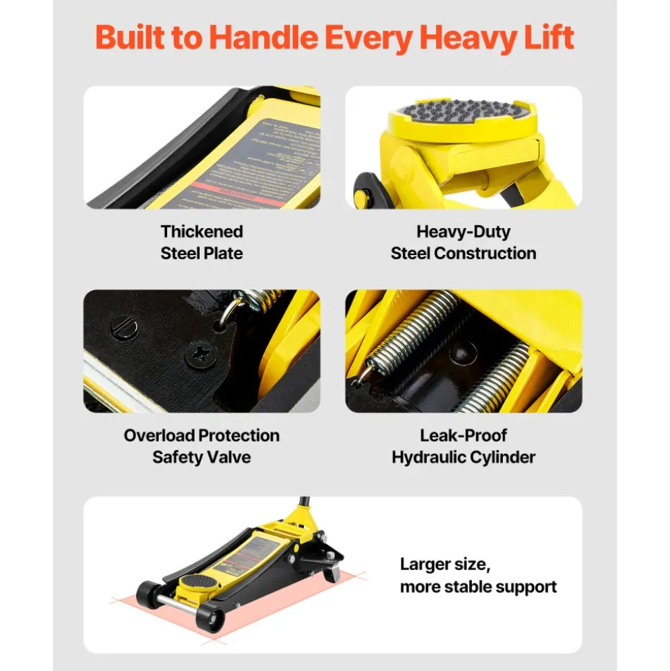 VEVOR Floor Jack, 2.5 Ton Low Profile Floor Jack, Heavy-duty Steel Racing Floor Jack with Dual Pistons Quick Lift Pump, Floor Jack Lifting Range 3.64"-19.49"