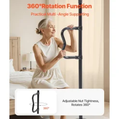 VEVOR Floor-to-Ceiling Transfer Pole, Tension Mounted Bathroom Grab Bar with Anti-Slip Curve Handle, 300 Lbs Capacity Security Pole for Elderly, Ideal Senior Safety Pole for 7-10 Ft Ceilings, Black