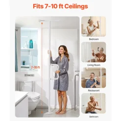 VEVOR Floor-to-Ceiling Transfer Pole, Tension Mounted Bathroom Grab Bar with Anti-Slip Curve Handle, 300 Lbs Capacity Security Pole for Elderly, Ideal Senior Safety Pole for 7-10 Ft Ceilings, White