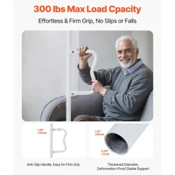 VEVOR Floor-to-Ceiling Transfer Pole, Tension Mounted Bathroom Grab Bar with Anti-Slip Curve Handle, 300 Lbs Capacity Security Pole for Elderly, Ideal Senior Safety Pole for 7-10 Ft Ceilings, White