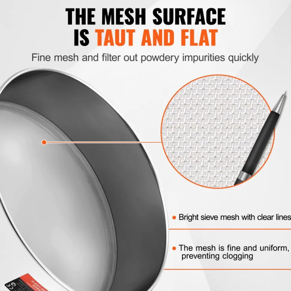 VEVOR Flour Sieve Fine Mesh, 150 Mesh Flour Sifter, 304 Stainless Steel Fine Mesh Sifter Food-grade, 12.6" Fine Mesh Strainers for Baking, 5 Sizes Mesh hole for Mungbean, Rice, Flour, Pearl Powder