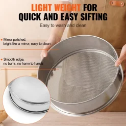 VEVOR Flour Sieve Fine Mesh, 10 Mesh Flour Sifter, 304 Stainless Steel Fine Mesh Sifter Food-grade, Dia. 12.6