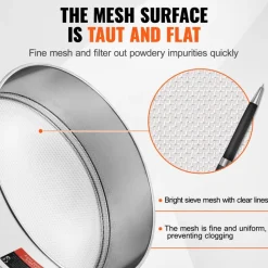 VEVOR Flour Sieve Fine Mesh, 10 Mesh Flour Sifter, 304 Stainless Steel Fine Mesh Sifter Food-grade, Dia. 12.6