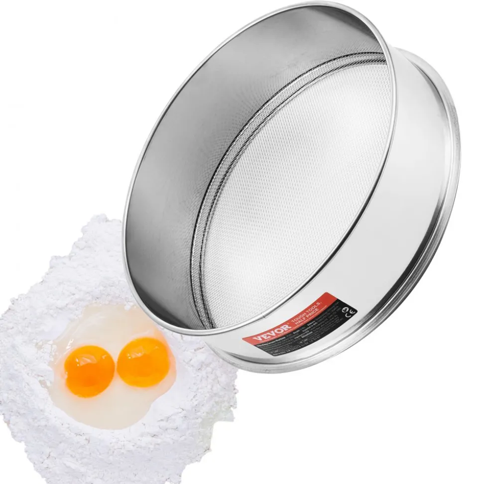 VEVOR Flour Sieve Fine Mesh, 10 Mesh Flour Sifter, 304 Stainless Steel Fine Mesh Sifter Food-grade, Dia. 12.6" Fine Mesh Strainers for Baking, 5 Sizes Mesh hole for Mungbean, Rice, Flour, Pearl Powder